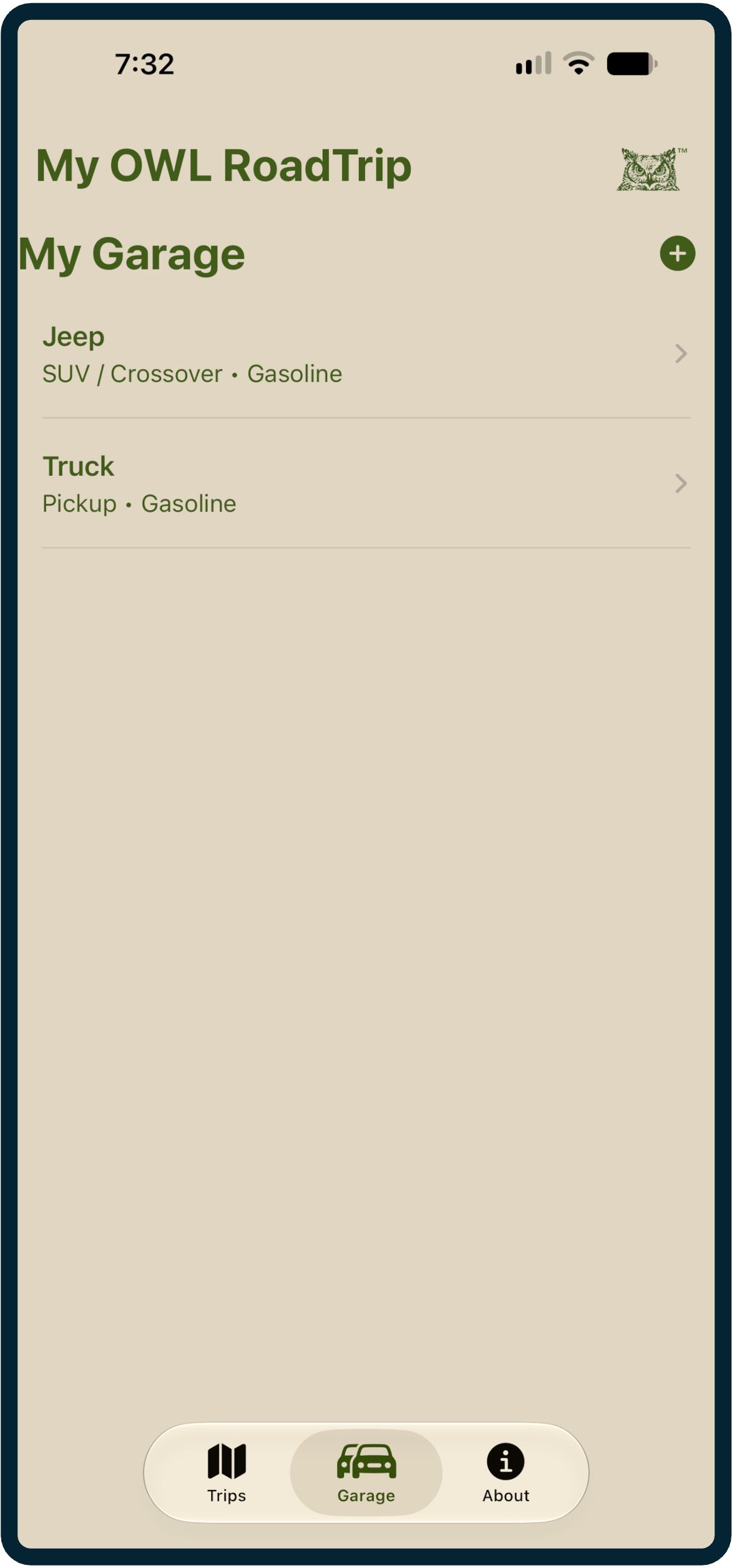 My Garage vehicle list